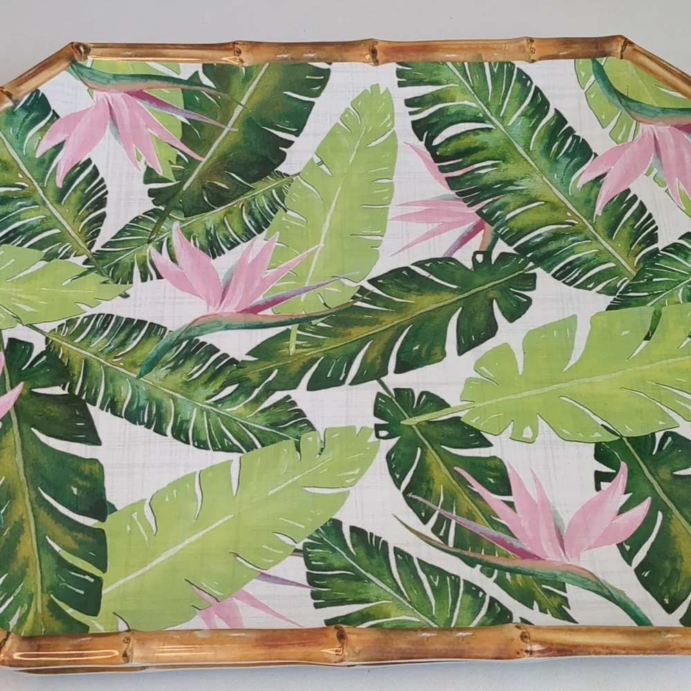 Tommy Bahama Set Of 2 Palm Leaves & Birds Of Paradise Melamine 16